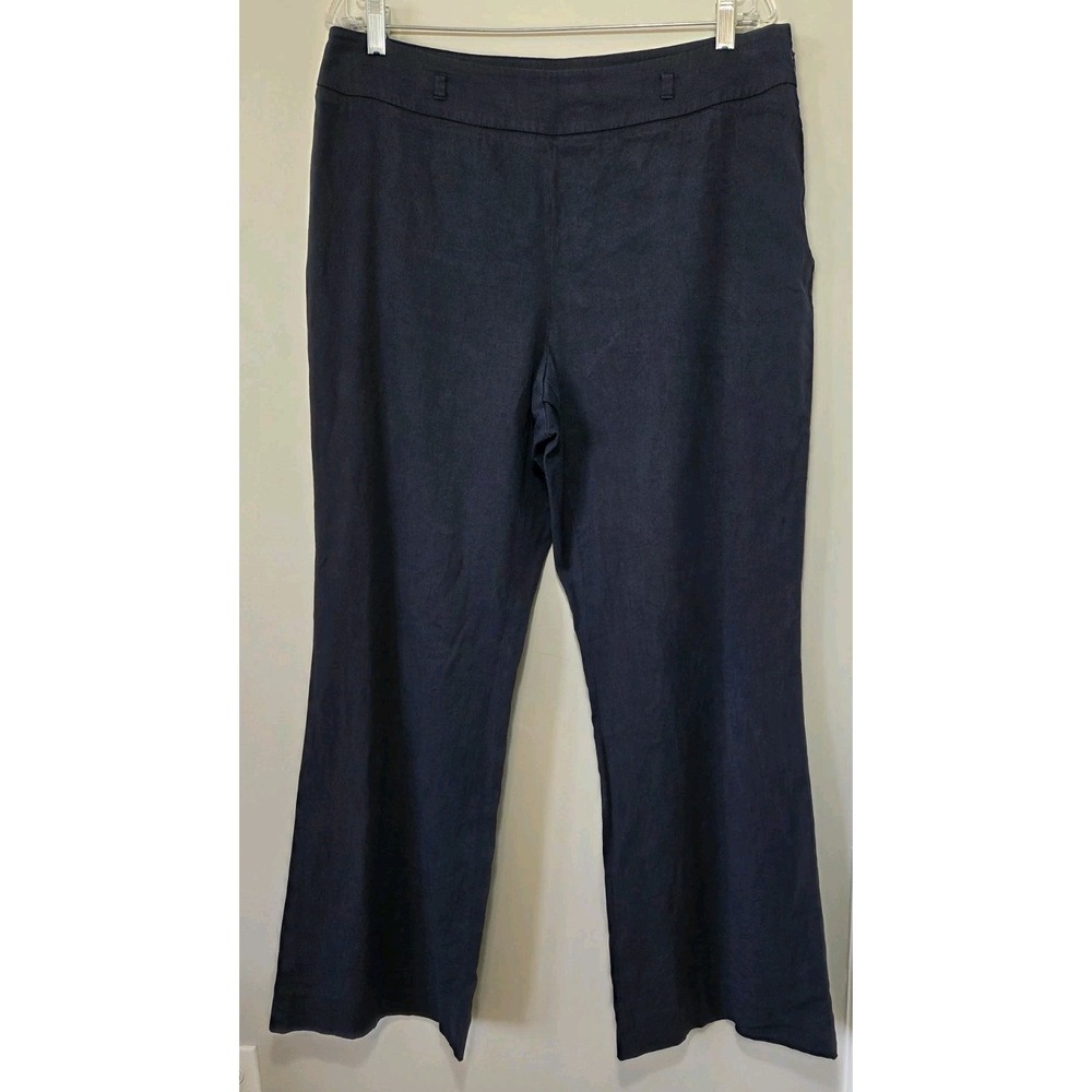 Ellen Tracy Pants Women's 12 Navy Blue Linen Cotton Wide Leg High Rise